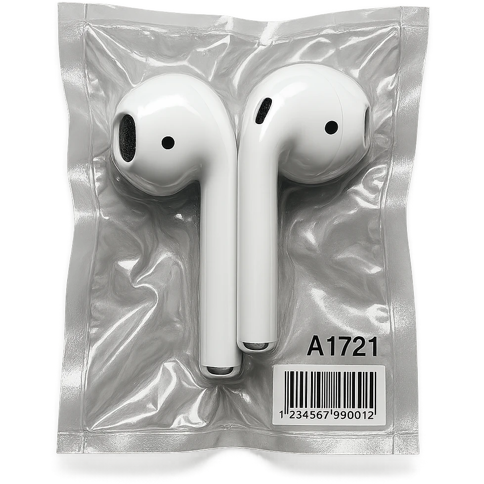 white EarPods viewed from above, glossy and puffy emoji