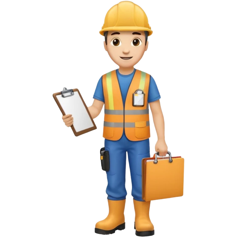 engineer standing with safety boots, holding a clipboard emoji
