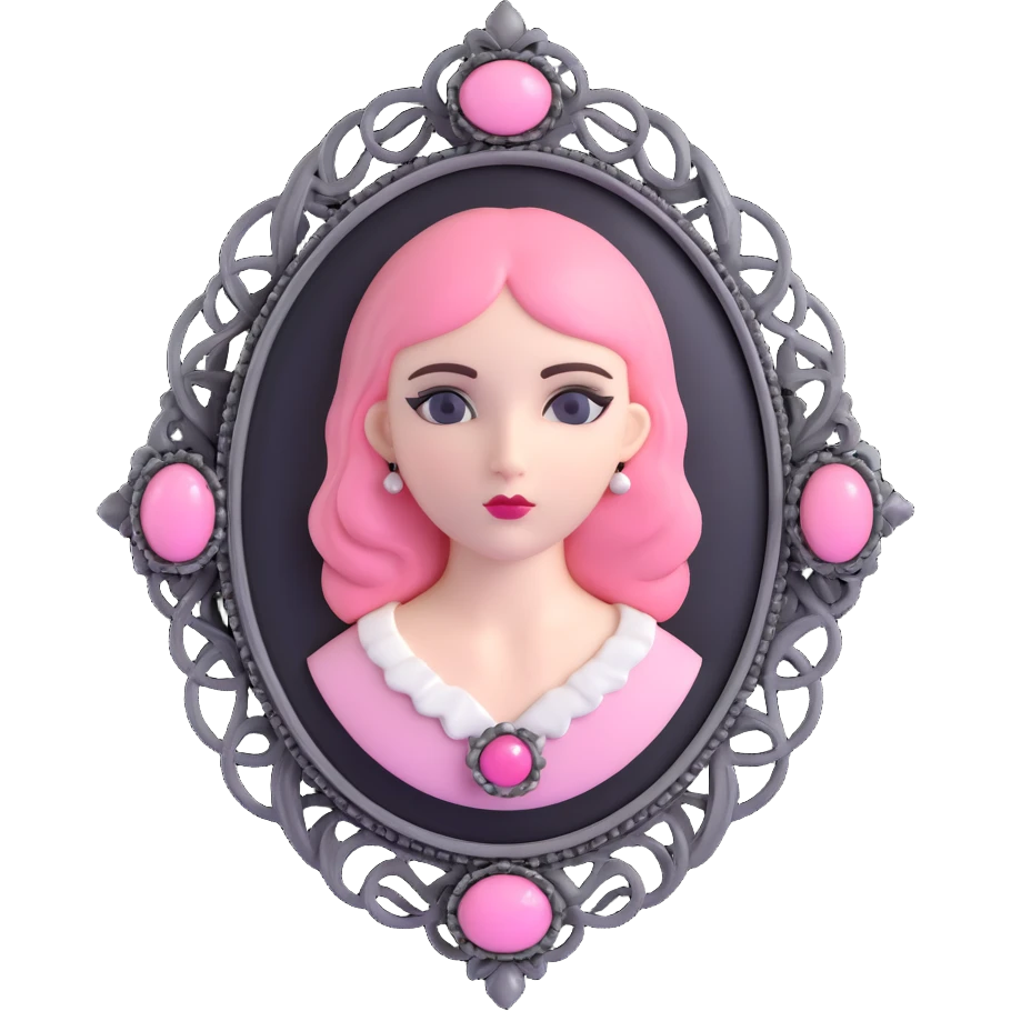 3D gothic cameo brooch with pink accents, vintage and detailed emoji