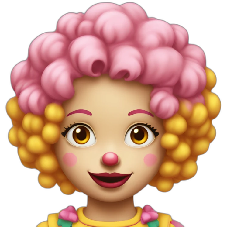 girl clown with pink cheeks and yellow curly hair emoji