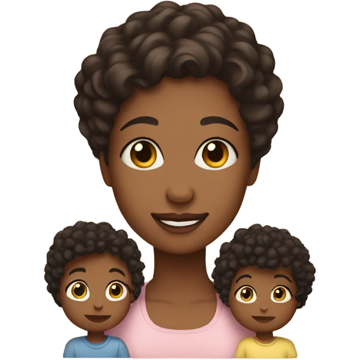 a mom with short dark brown curly hair and 2 babies one boy one girl emoji