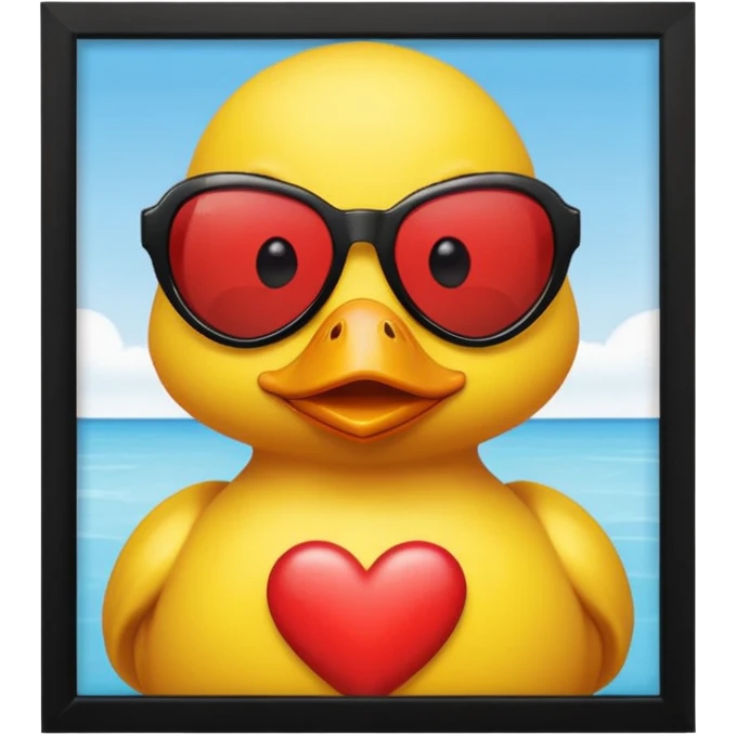 Make a frame emoji and inside it is a  yellow duck wearing red heart sunnies and the background is sky or anything blue make it like this 🌇 but what I described inside  emoji