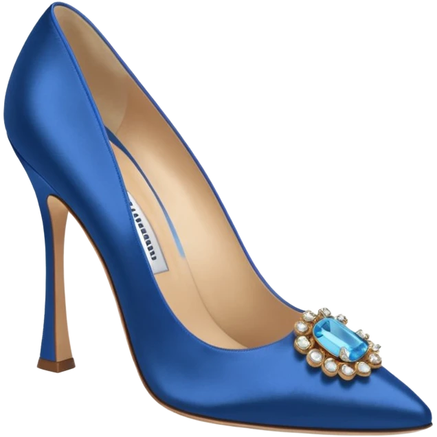 manolo blahink one pair 90's satin pump with jewellry at front blue emoji