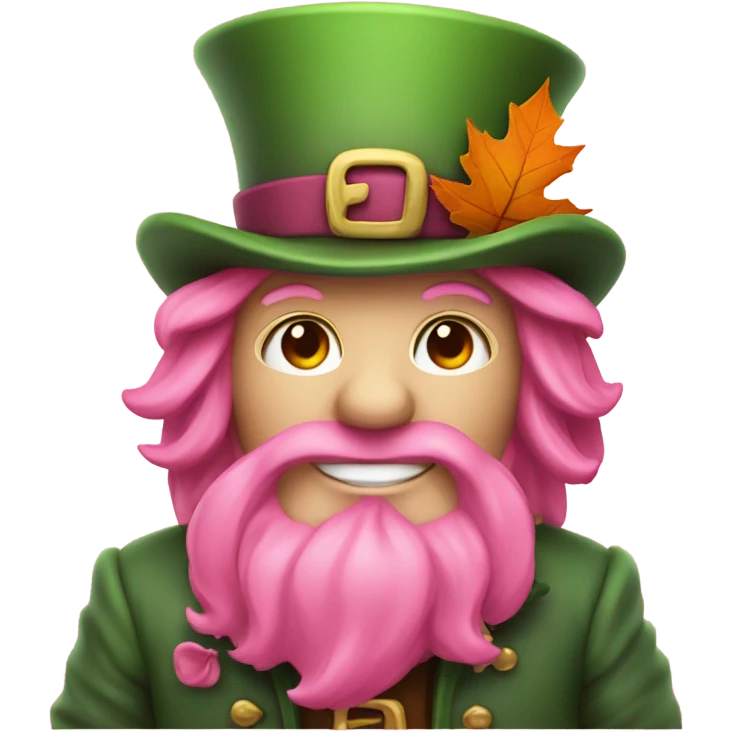 Pink leprechaun with autumn leaf emoji