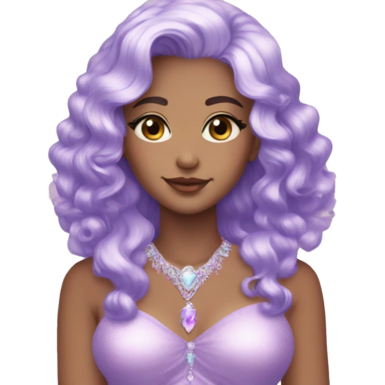 Gorgeous pastel Lady with purple-shiny-crystal-hair and tiara and necklace aesthetic emoji