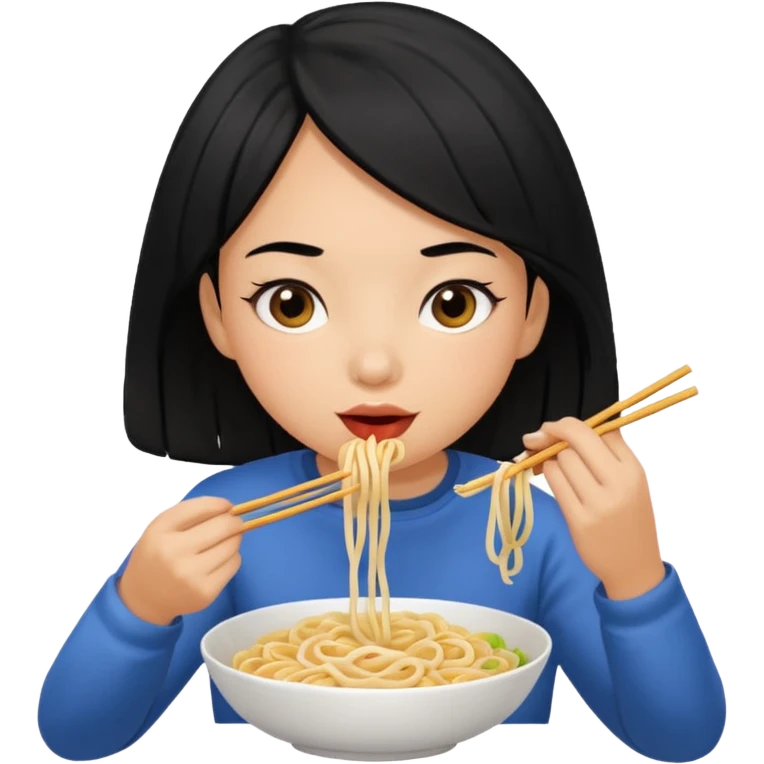 girl with black hair eating noodles emoji