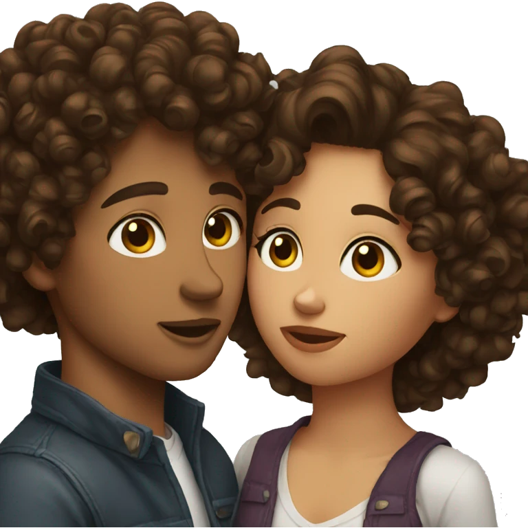 Curly hair brunettes kissing emoji