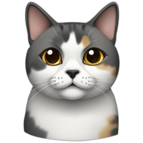 senior fat diluted calico cat, white chin, black nose, grey ears, grey and white emoji