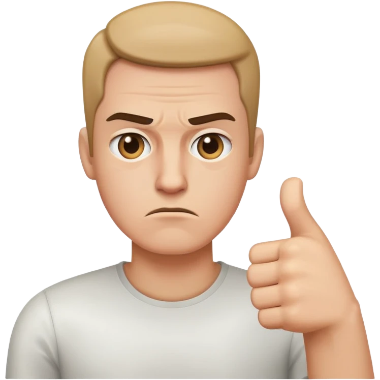 Straight face while doing a thumbs down emoji