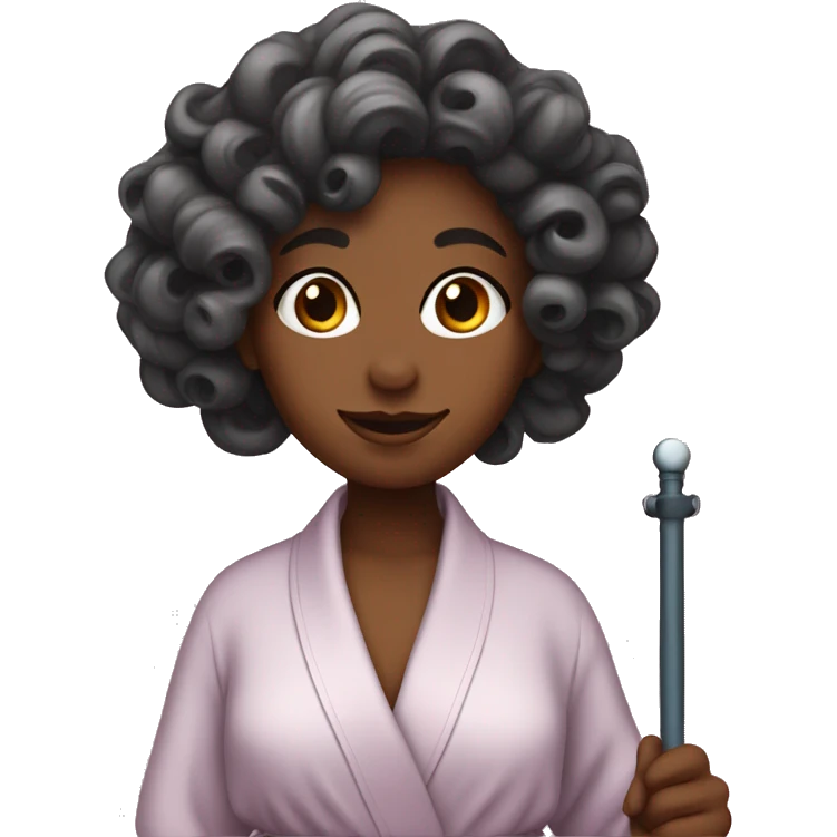Girl with robe and curling her hair with curling rod emoji