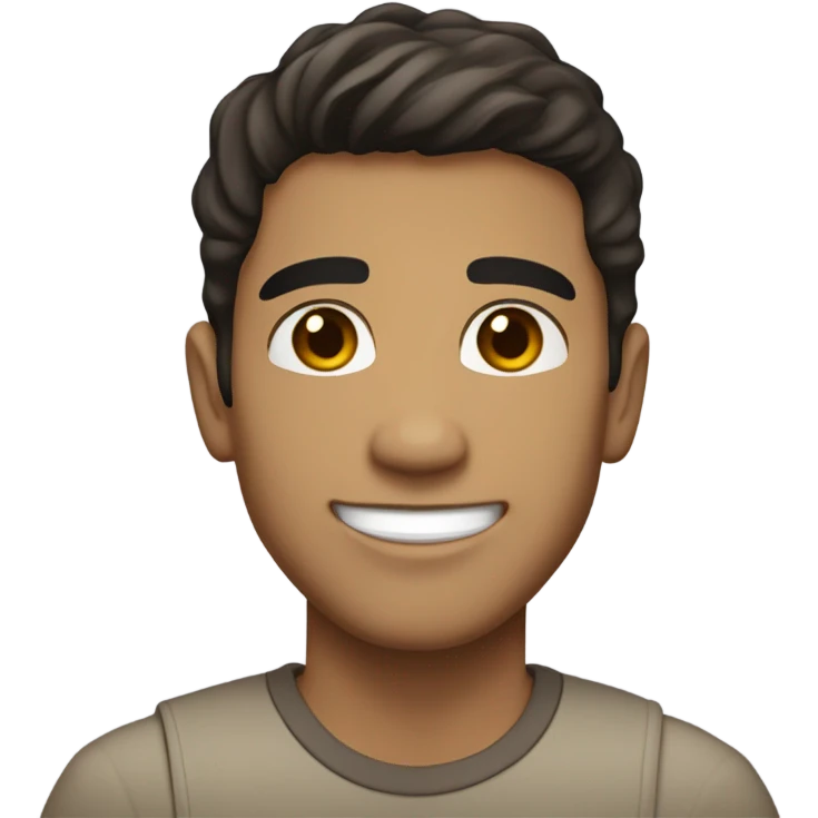 Tall Hispanic young man smiling with light brown skins and dark hair and a little bigger emoji