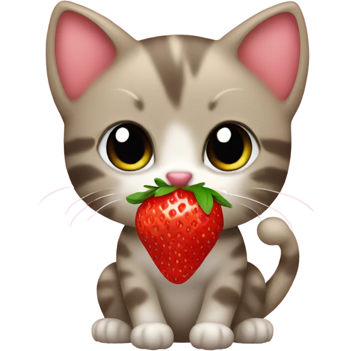 kitten with bow eating a strawberry emoji