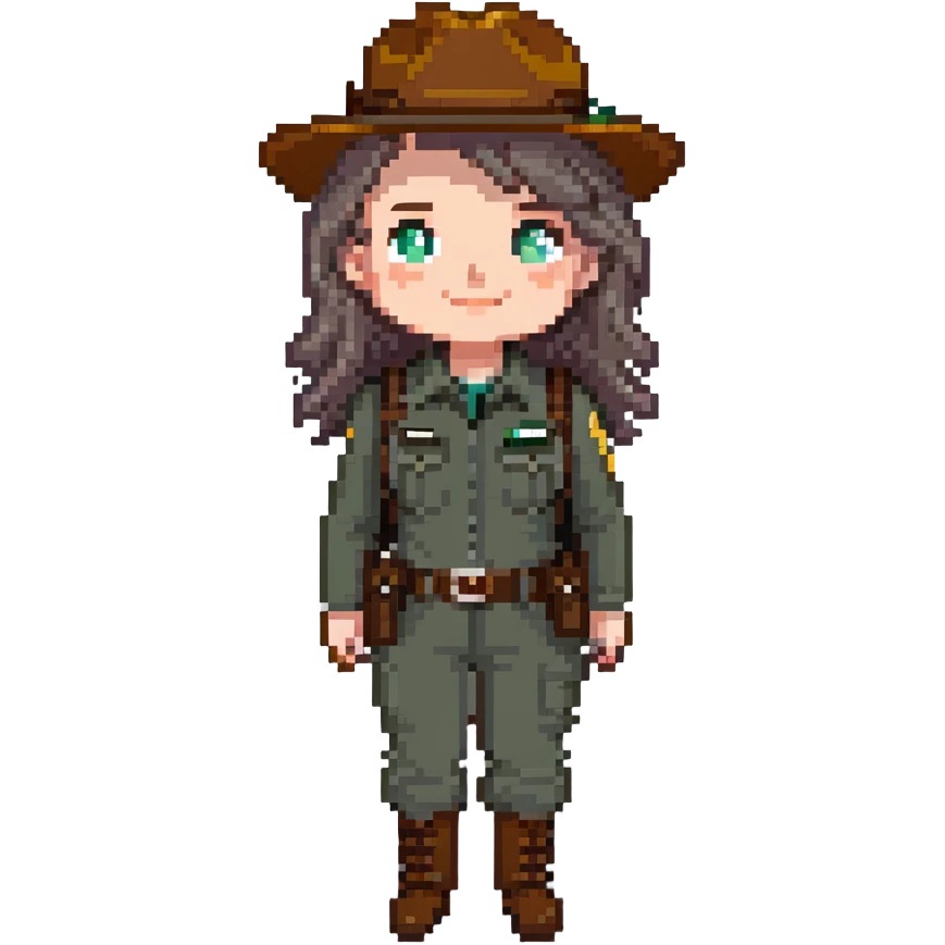 white woman park ranger with brown and gray hair emoji