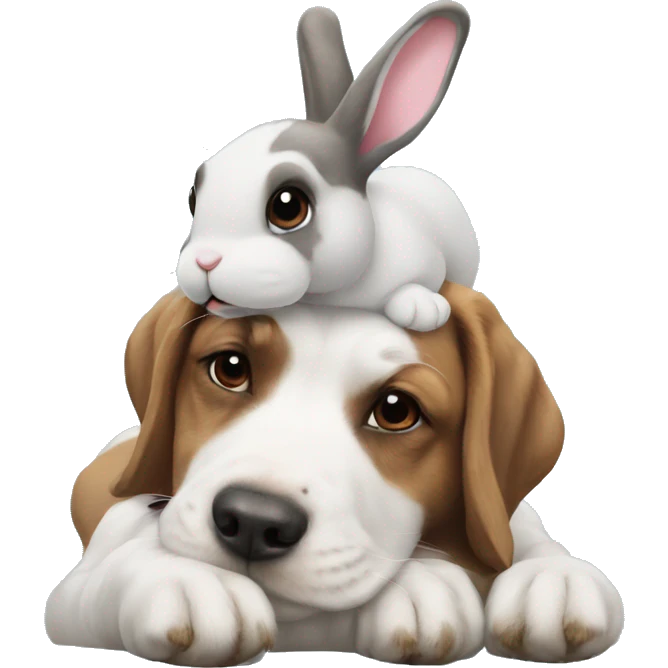 A bunny on top of a dog emoji