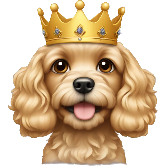 blond cavapoo puppy wearing a king crown emoji