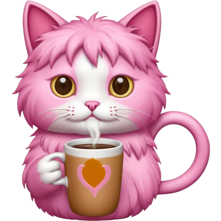 Pink cat drinking coffee emoji