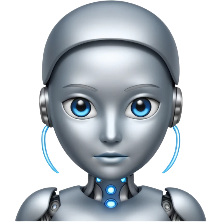 Robots Humanoid – Silver android with glowing eyes, human shape, full body emoji