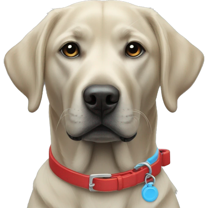black-coloured labrador on the left with red collar, black-coloured labrador on the right with light blue collar. emoji