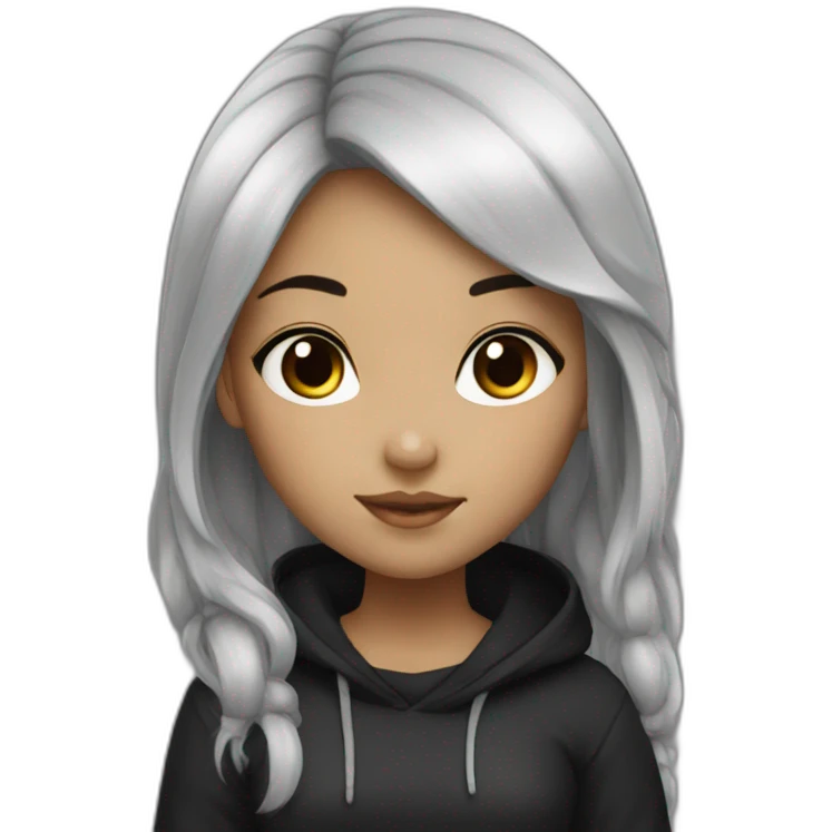 asain girl black hair black glass one emoji