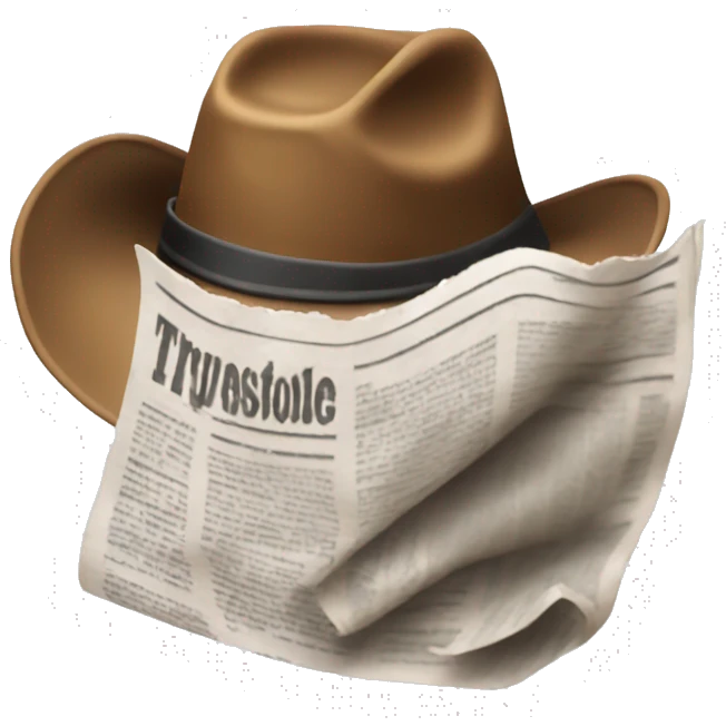 Cowboy hat hiding face with newspaper emoji
