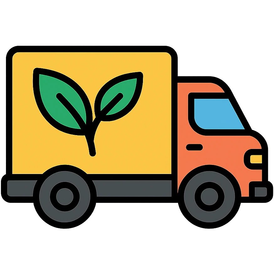 delivery truck with tea leaves, simple and bold ecommerce icon emoji