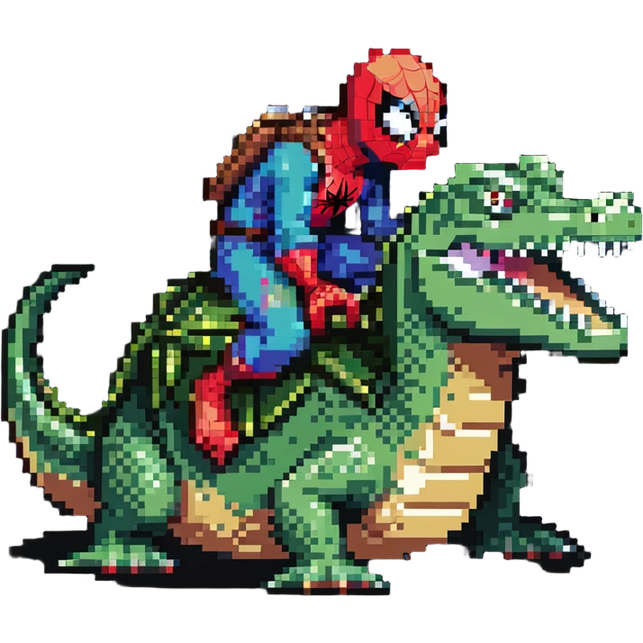 Spider-Man riding a cartoon crocodile emoji
