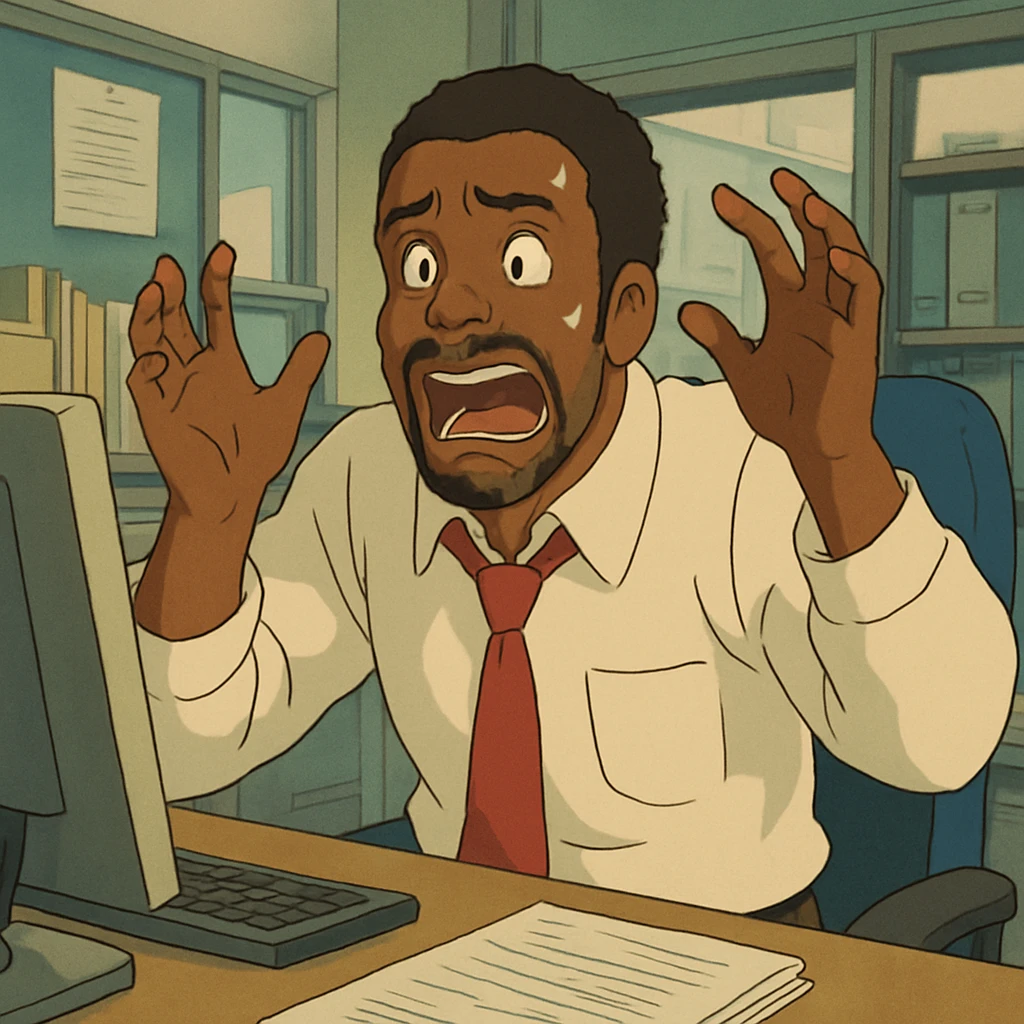 Black office employee panic emoji