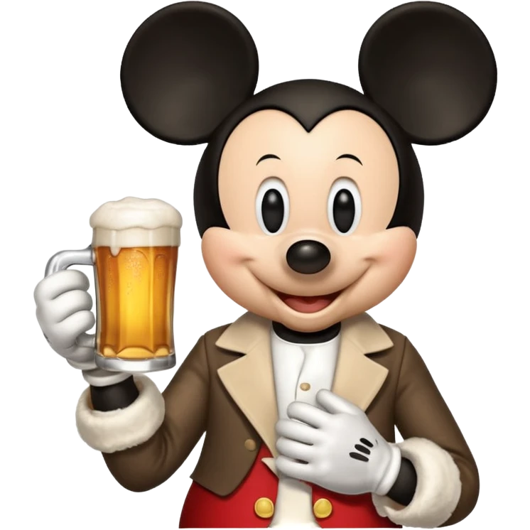 Mickey Mouse holding a beer emoji