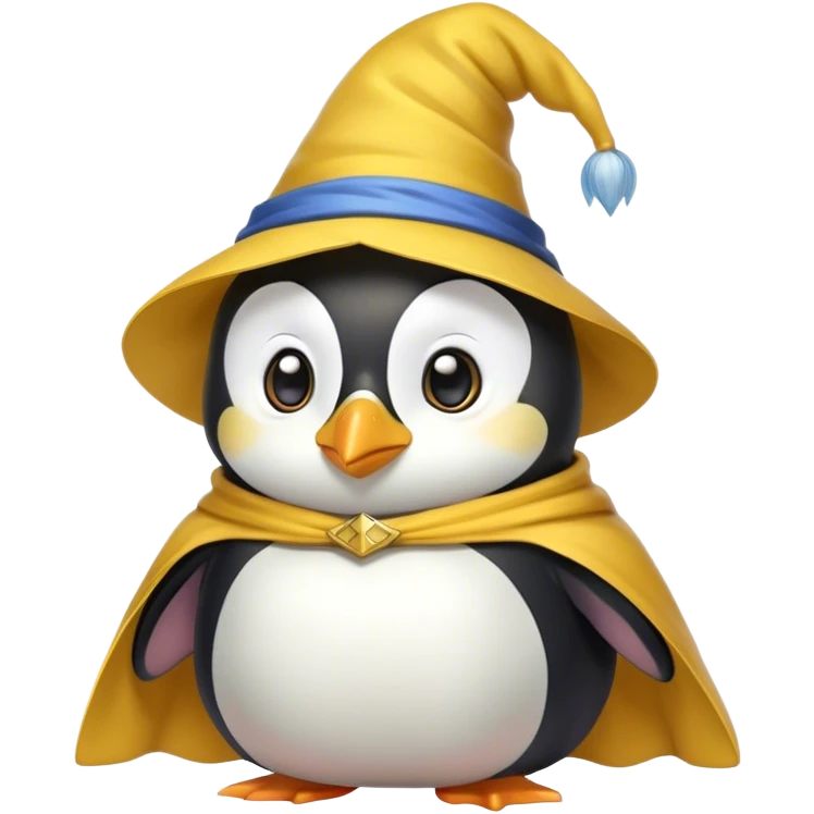 Wizard penguin with a yellow hat and a cape emoji