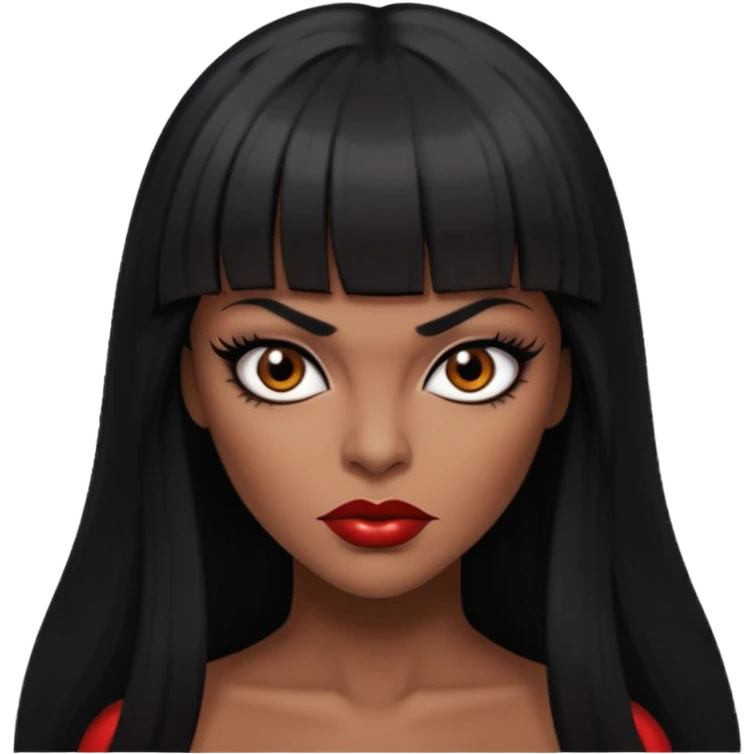 vampira parda sexy com cabelo preto longo e liso e franja e olhos pretos emoji