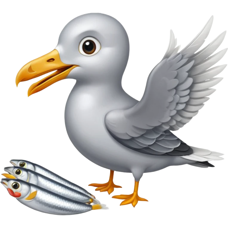 Seagull eating sardines emoji