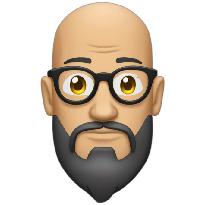 Tattooed bald man with beard and glasses, style Futurama emoji