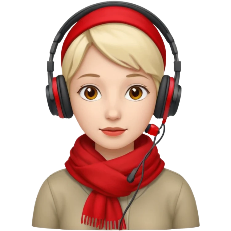 woman with red scarf wearing headphones emoji