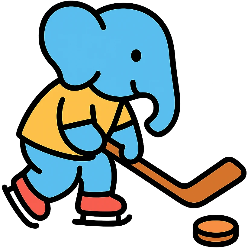 color outline icon of an elephant playing hockey emoji