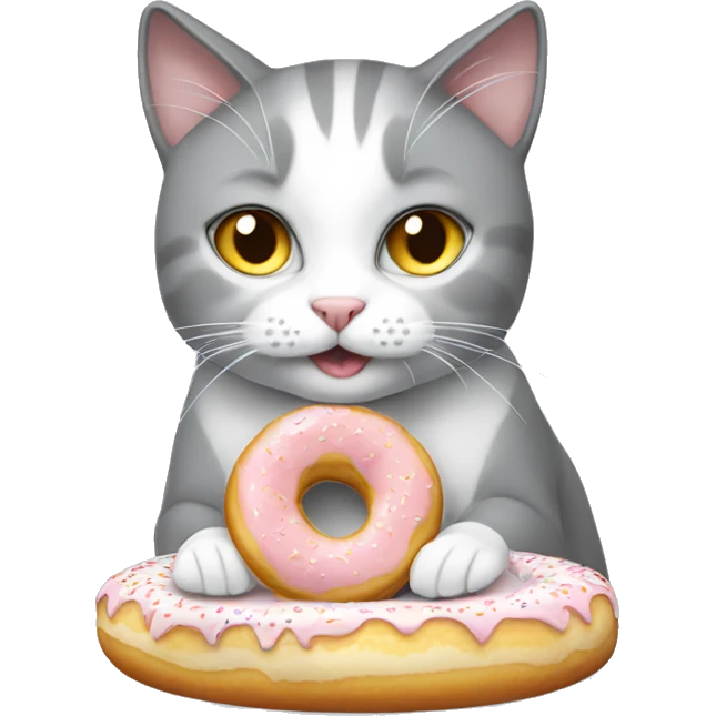 grey-white cat eats white donut emoji
