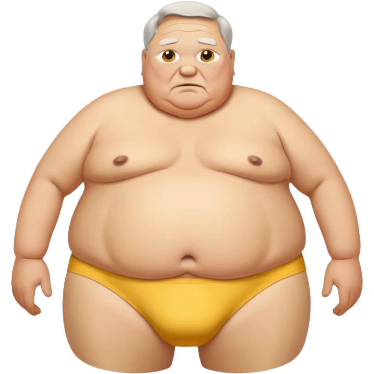 Old fat man with saggy boobs no shirt big belly tidy white Staind yellow in front of his underwear falling down off his hips showing his butt crack no pants   emoji