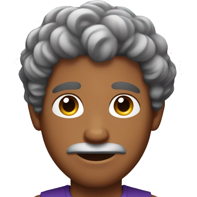 Man with curly brown hair and tanned skin with eggplant  emoji