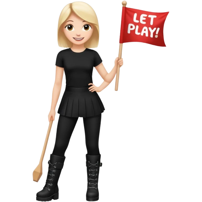 Create a Mistress with platform boots and black leggings and top and a banner : Let’s play emoji