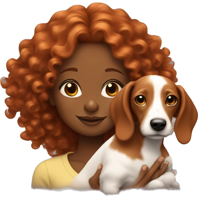 Black girl with curly ginger hair with dachshund puppy emoji