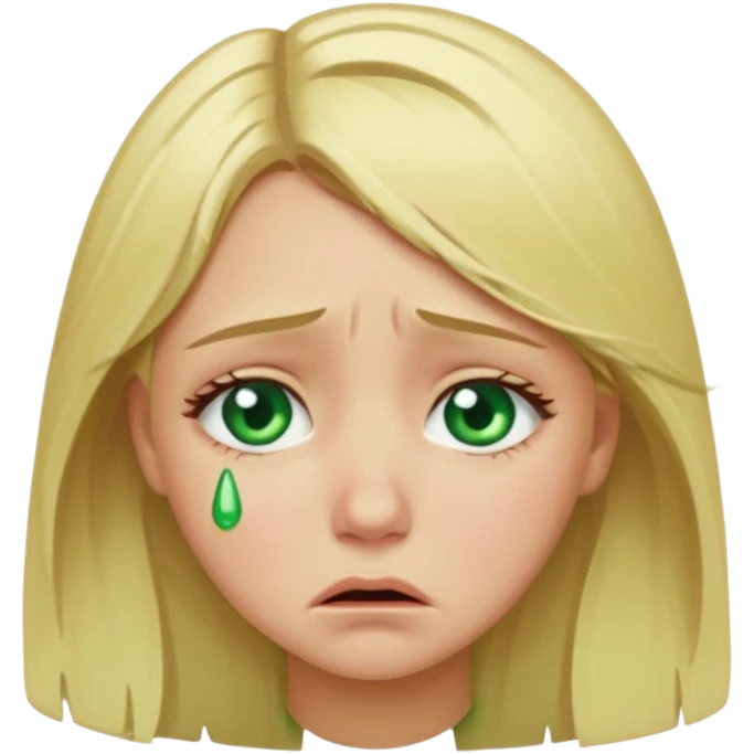 the girl is that criying she has green eyes and blondhair  emoji