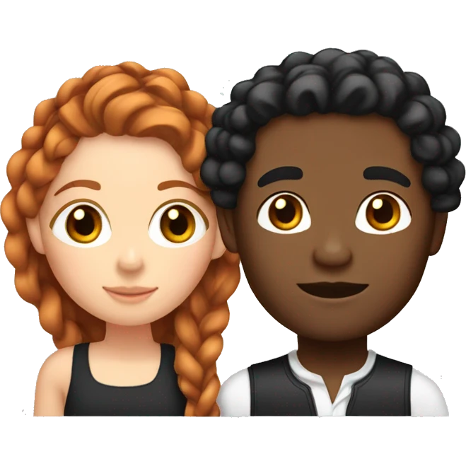 Girl with copper wavy hair and black man with French braids  emoji