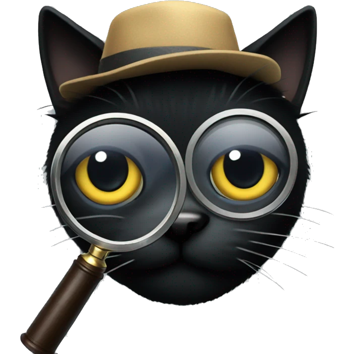Black cat detective with magnifying glass  emoji