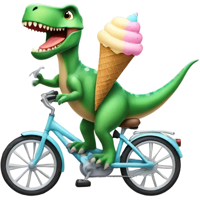 Dinosaur riding a bike with an ice cream cone  emoji