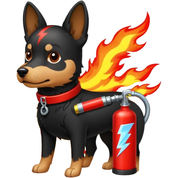 dog with electric lightning waves, fire extinguisher emoji