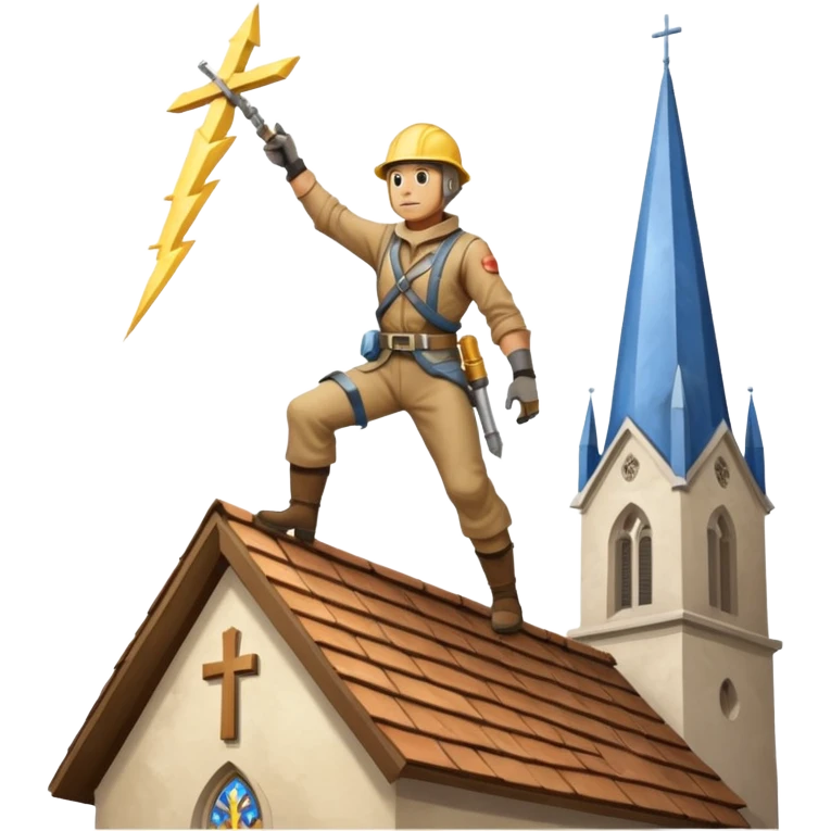 steeplejack man lightning strike on a church spire emoji