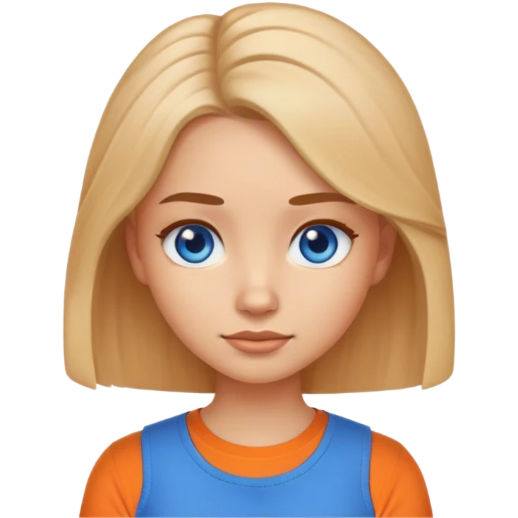 a girl emoji showing her shoulders and she has 2a hair and blue eyes and and orange shirt emoji