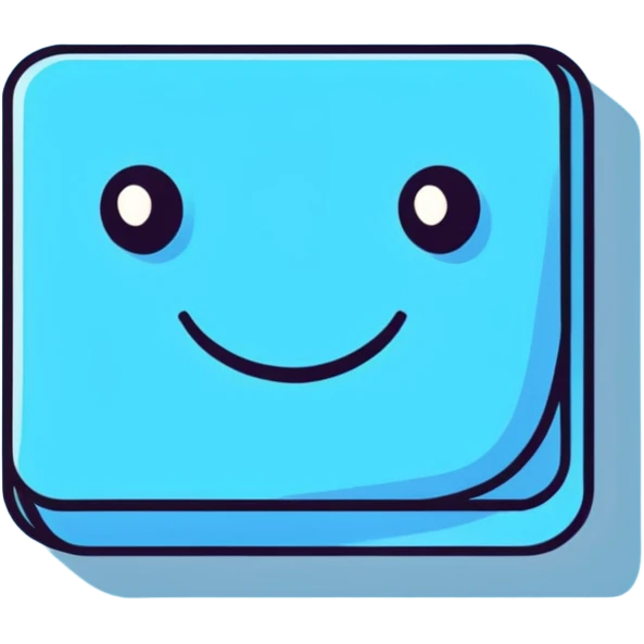 square pastel blue button with soft shadow emoji