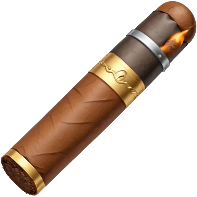 Emoji-style cigar icon, dark brown wrapper, subtle smoke, minimalistic, clean silhouette, metal details emoji