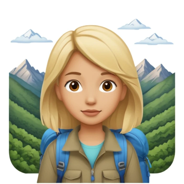 girl backpacking, travelling mountains background emoji