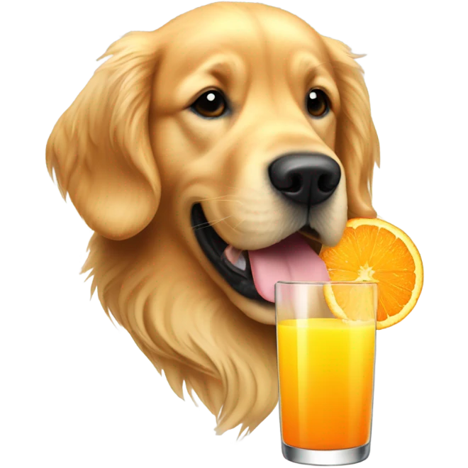 Golden Retriever drinking a glass of orange juice  emoji